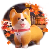 Corgi and Autumn Leaves