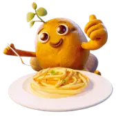 Potato eating spaghetti