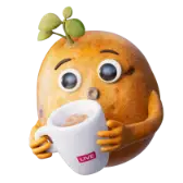 Potato drinking coffee